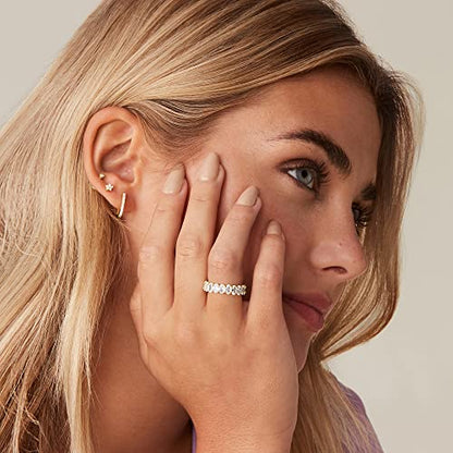 PAVOI 14K Gold Plated Eternity Ring for Women - Statement Eternity Band Rings with Oval Cubic Zirconia - Stackable Wedding Band - Love Engagement Trendy Bridal Jewelry - color: Yellow Gold