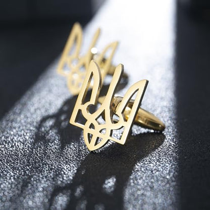 Fashionable Ukrainian national emblem cufflinks, men's stainless steel Ukrainian symbol cufflinks, French shirt cuff link brooch - color: Cufflinks-gold