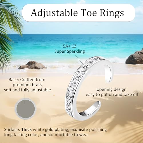 14K Gold Filled Toe Rings for Women | Silver Toe Rings, Open Toe Rings, Adjustable, Summer Beach Foot Jewelry - color: Silver