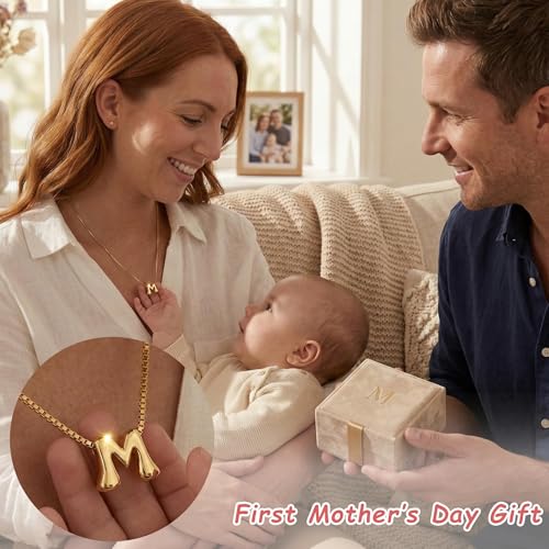 Bubble Gold Initial Necklaces for Women,14K Gold Plated A-Z Initial Necklaces for Women, Chunky balloon letter name Pendant Necklace Fashion Jewelry Gifts - color: H, style: Gold