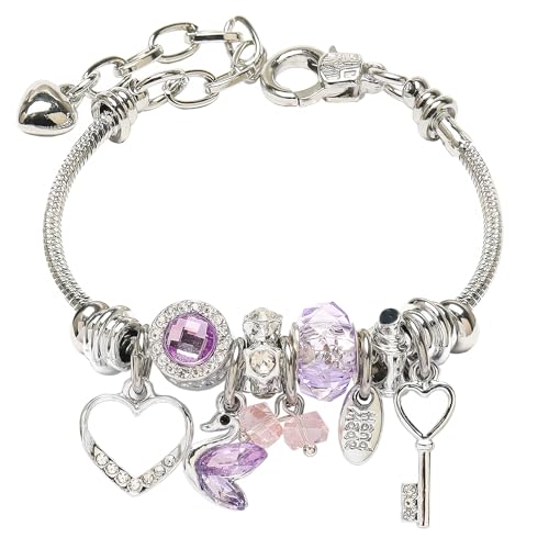 DS Charm Bracelets for Girls Adjustable Silver Stainless Steel Gift Box | Cute Cartoon Charms,Friendship Jewelry,Birthday Gifts,Teen Kid Fit, Tarnish Resistant,Stackable Trendy Daily Wear - style: Silver-Swan