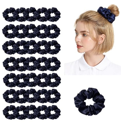 36Pack Womens Silk Scrunchies Satin Scrunchy Hairtie Hairbands Silky Hair Ties Elastics Hairs Bow Accessory Ponytail Holder - color: Navy