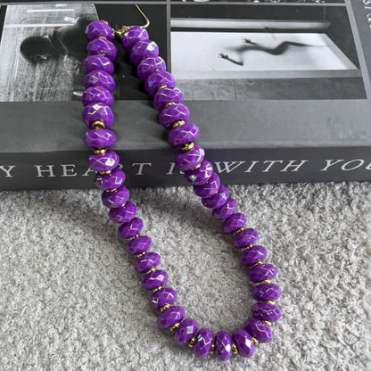Colorful Chunky Acrylic Beaded Choker Necklaces for Women | Multicolor Faceted Beads, Sturdy Metal Chain, Adjustable Detachable, Lightweight, Summer Boho, Sparkly Statement Jewelry Gift - color: Purple