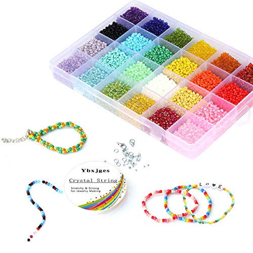 Ybxjges 12000 pcs 3mm Glass Seed Beads 8/0 Small Craft Beads Friendship Bracelet Kit with Jump Rings Lobster Clasp Elastic String for Jewelry Making DIY Bracelets Necklaces Girts for Girls Age 6-12