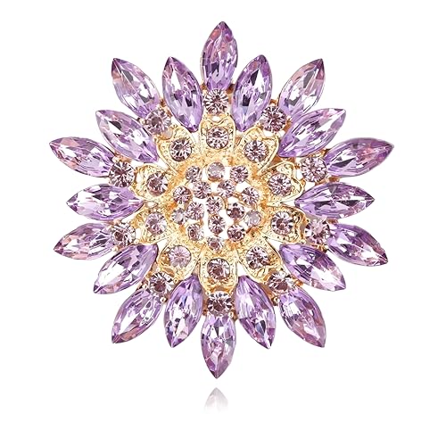 Rhinestone Flower Brooch Pin for Women Fashion Sparkling Crystal Sunflower Floral Brooch Floral Lapel Pins Fashion Wedding Jewelry Gifts - color: Purple