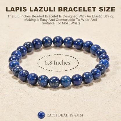 Agate Round Beaded Bracelet for Women Men Natural Agates Stone Healing Bracelets Stretch Elastic Handmade Polished Gemstone Beads Bracelet - color: Lapis Lazuli, size: 8mm Beads