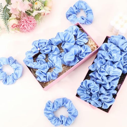 Jaciya Satin Scrunchies for Women Blue Hair Scrunchies Elastic Hair Ties | 24 Pack Elastic Hair Ties for Ponytails and Buns - color: Light Blue