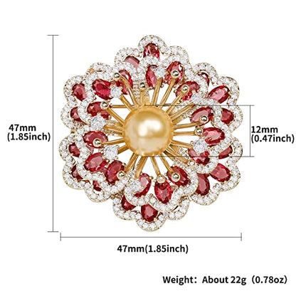 Brooches for Women, Shiny Cubic Zirconia Brooch Pins for Women Fashion Brooch Pin Broach Jewelry Gift - color: Red Peony Flower