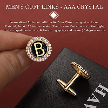 HAWSON Tie Clips, Cufflinks, Tie Tack & Lapel Pins for Men - Suitable for Neckties and French Cuff or Dress Shirt Suits - Jewelry Box Packed, Initials Designed - style: B-4pcs Sets