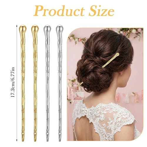 4 Pc Metal Hair Stick For Women,Metal Hair Pin Hairschopstick French Pin | Buns And Updos, Hold For Fine & Thick Hairs