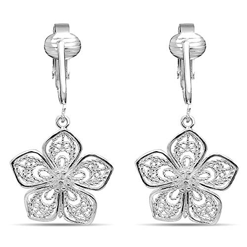 Silver Clip On Earrings For Women, They Look Pierced, Don't Pinch & Won't Fall Off, Hypoallergenic & Lightweight - color: Silver Flower