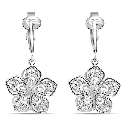 Silver Clip On Earrings For Women, They Look Pierced, Don't Pinch & Won't Fall Off, Hypoallergenic & Lightweight - color: Silver Flower
