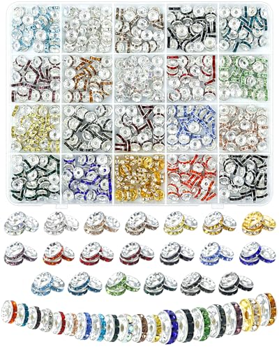 600PCS FIVEIZERO 20 Colors Rondelle Spacer Beads for Jewelry Making, 6mm, 8mm, 10mm Rhinestone Spacer Beads for Bracelets, Pens, DIY Crafts(8mm) - color: Mixcolor,8mm