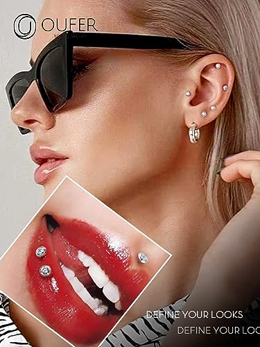 OUFER 2Pcs 20G/18G/16G G23 Titanium Threadless Nose Stud Earrings Flat Back Tiny CZ Small Nose Helix Cartilage Tragus Conch Labret Medusa Monroe Piercing Jewelry for Women Men - color: Silver, size: 2pcs, 16g 5.5mm, 4mm cz