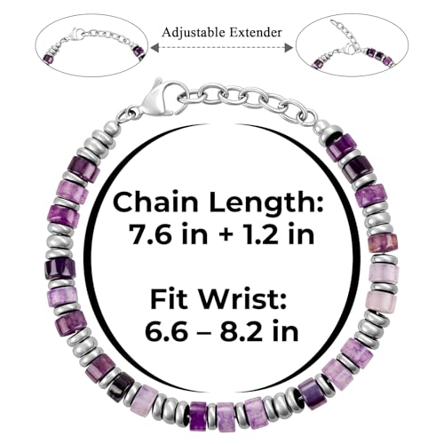 SIUMAL Mens Bracelet, Boho Stainless Steel Bracelets for Men, Beaded Bracelets, Jewelry Gifts for Husband, Father, Friends - color: Purple
