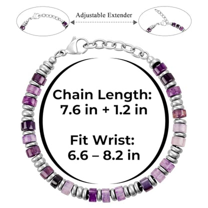 SIUMAL Mens Bracelet, Boho Stainless Steel Bracelets for Men, Beaded Bracelets, Jewelry Gifts for Husband, Father, Friends - color: Purple