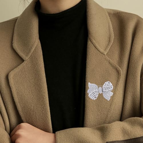Bow Brooch with Pearl Rhinestone Sparkly Crystal Bowknot Pin for Women Party Jewelry for Bridal, Blouse, Scarf, or Hat Decoration