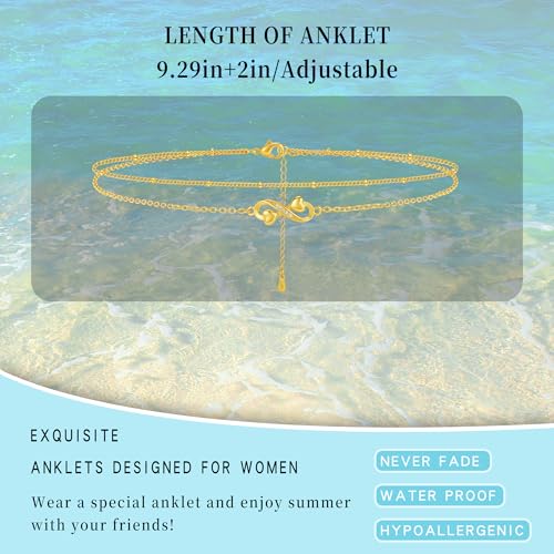 Sterling Silver Ankle Bracelets for Women 14k Gold Plated Waterproof Layered Stackable CZ Charm Non Tarnish Adjustable Anklet for Summer Beach Birthday Jewelry Gift - color: gold G