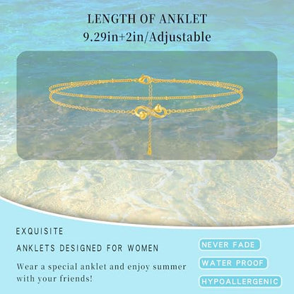 Sterling Silver Ankle Bracelets for Women 14k Gold Plated Waterproof Layered Stackable CZ Charm Non Tarnish Adjustable Anklet for Summer Beach Birthday Jewelry Gift - color: gold G