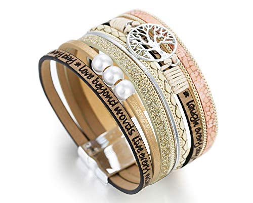 Fesciory Leather Wrap Bracelets for Women, Boho Western Layered Jewelry | Layered leather cuff bracelets, Easy on and off, Boho western style, Daily wear, Gift for women - color: Beige 1