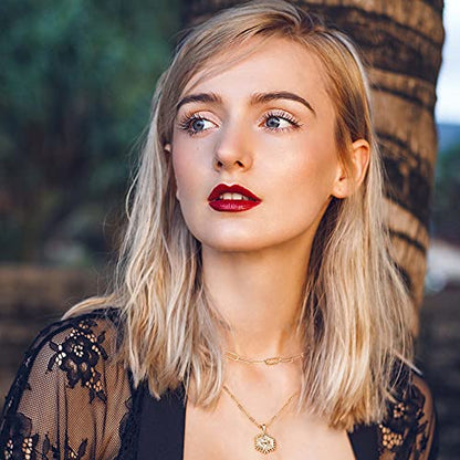 Turandoss Dainty Layered Choker Necklace, Handmade Y Pendant Necklace Multilayer Bar Disc Necklace Adjustable Layering Choker Necklaces for Women - style: 2PCS - A - Papercilp Chain&Hexagon
