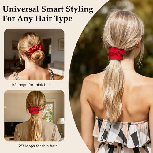 Satin Scrunchies for Women – 8PCS Red Silk Hair Ties – No Crease, Frizz-Free, Gentle Elastic Hair Bands for Thick & Thin Hair, Soft & Stylish Hair Accessories Gifts - color: Large-Red
