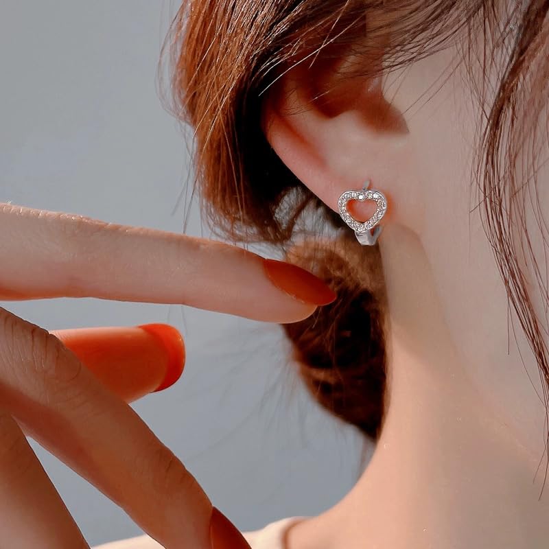 SLUYNZ Sterling Silver Love Heart Huggie Earrings for Women Teens CZ Love Heart Hoop Earrings for Valentines Day - color: A-Silver