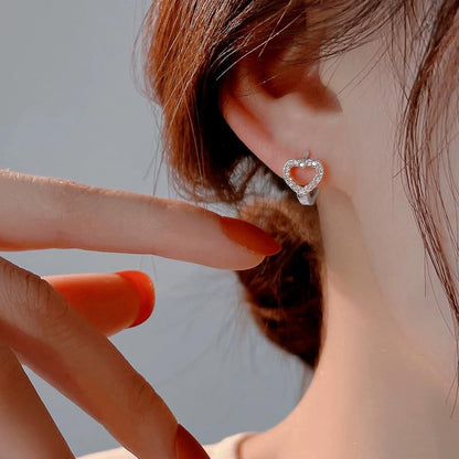 SLUYNZ Sterling Silver Love Heart Huggie Earrings for Women Teens CZ Love Heart Hoop Earrings for Valentines Day - color: A-Silver