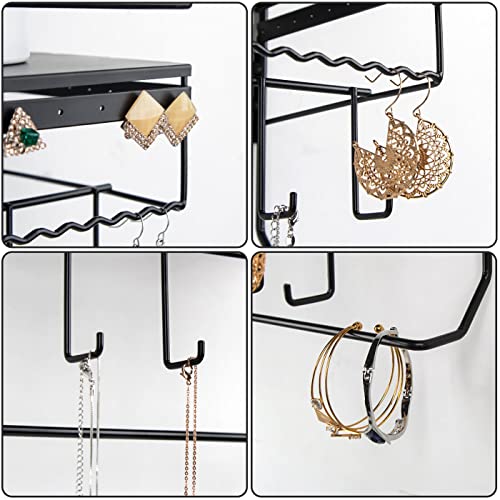 JackCubeDesign Gothic Wall Mounted Jewelry Organizer - Hanging Necklace, Earring, Bracelet Holder with Hooks and Shelf - Goth Room Decor, Iron Jewelry Display Storage Rack for Bedroom & Closet-MK238A