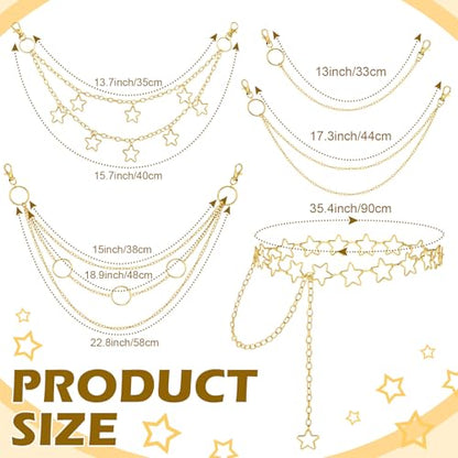 Jadive 5 Pieces Belt Chain Jeans Pants Pocket Waist Multi-Layer Hip Hop Metal Wallet Chain for Men Women - style: Star, Gold