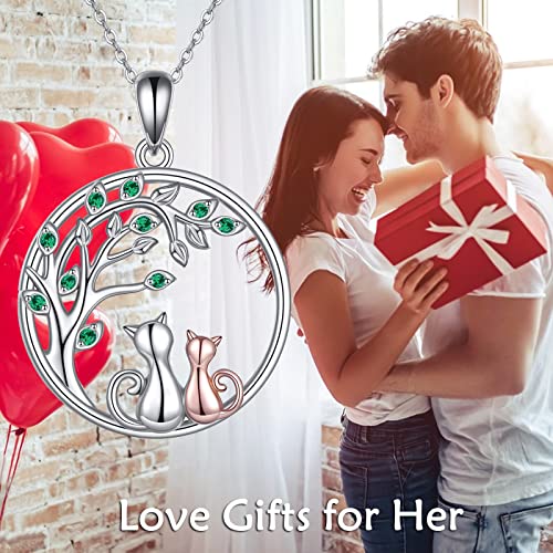 925 Sterling Silver Moon Black Cat Necklace for Women Cat Jewelry - style: B-2 Cat Tree of Life Necklace