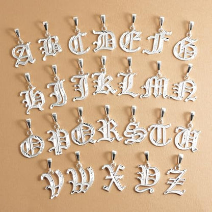 Personalized Gothic Old English Sterling Silver Initial A-Z Pendant. - style: E