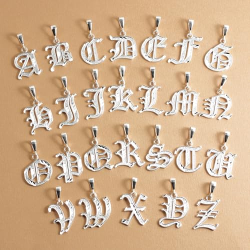 Personalized Gothic Old English Sterling Silver Initial A-Z Pendant. - style: U