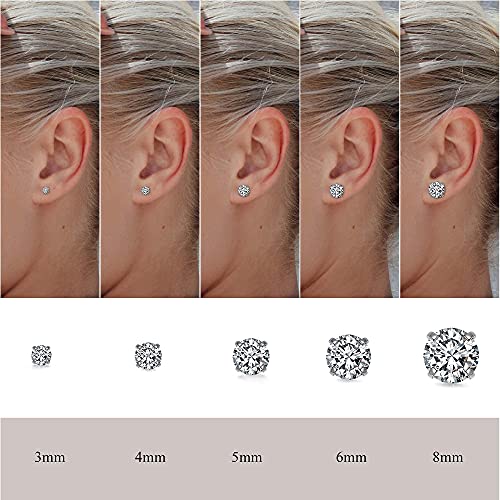 Top Plaza Stainless Steel Stud Earrings, CZ Earring Set for Women Men | Hypoallergenic Stud Earrings Round Cubic Zirconia Earrings Set of 5, 3mm-8mm Daily Studs - color: Silver
