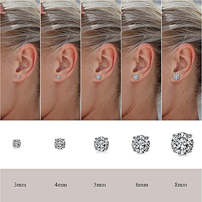 Top Plaza Stainless Steel Stud Earrings, CZ Earring Set for Women Men | Hypoallergenic Stud Earrings Round Cubic Zirconia Earrings Set of 5, 3mm-8mm Daily Studs - color: Silver