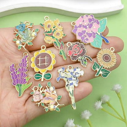 Sailanzi 20pcs Alloy enamel flower series Pendant Jewelry Making DIY Keychain Earrings Pendant Various Design Charms for Jewelry Making Bracelets Necklace (SN1100) - color: SN1100