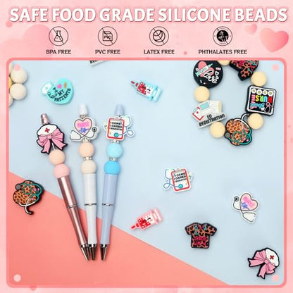 12pcs Nurse Silicone Focal Beads for Pens | Focal Beads for Keychain Making,Pens,Bracelet,Necklace Crafts,Bulk Silicone Beads for DIY（Nurse） - color: Nurse