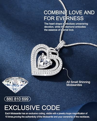 InfinityLove Heart Pendant Necklaces for Women, 2-5 Carat Moissanite Heart Necklace, Anniversary Birthday Christmas Valentine Engagements Mothers Day Jewelry for Wife Her Girlfriend Mom Daughter - color: Silver-2.3CT