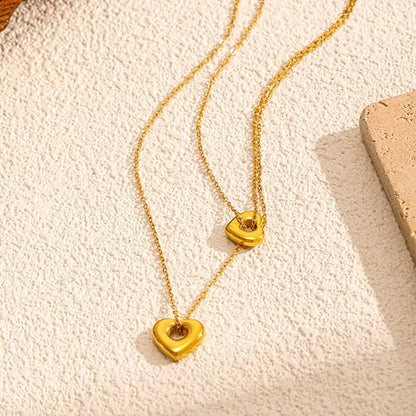 CTRLZTEAM Layered Necklaces for Women Gold Silver Snake Chain Pendant - style: Double Layer Puffed Heart Pendant