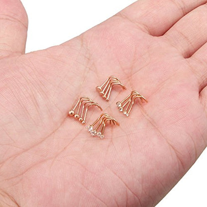 Ruifan 20G 18G Surgical Steel 1.5mm-3mm Flat Ball Clear Diamond CZ Nose Stud Rings Screw Piercing Jewelry 16-26PCS - color: 20G: 16PCS - Rose Gold