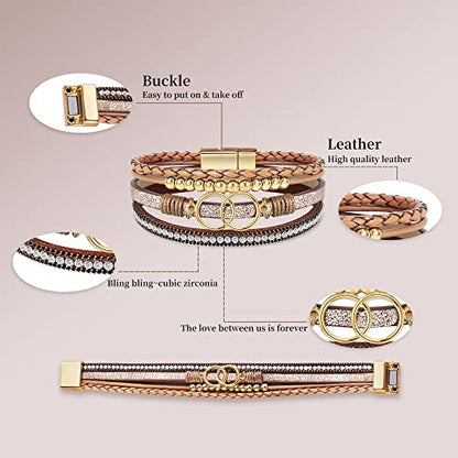 Bracelets for Women, Gifts for Mom Her Christmas Gift 2026 Leather Bracelets for Women Birthday Gift for Daughter Inspirational Wrap Bracelet Sister Friend Teen Girl Gift Layered Stocking Stuffers Jewelry - style: Brown A