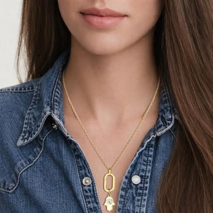 SAMYA Stainless Steel Necklace for Women | Minimalist Oval Clasp Necklace and Paperclip Chain Necklace, Modern Gold Silver Tone Necklace - color: Gold