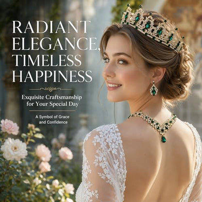 Tiaras and Crowns for Women,Tiaras Earrings Necklace, Crystal Bridal Jewelry Set - color: Green
