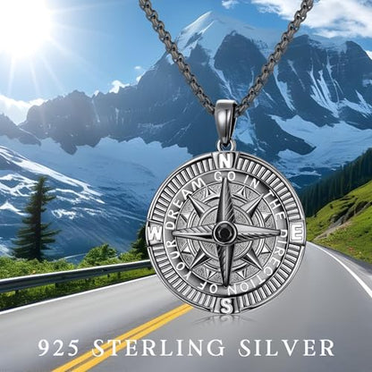 Compass Necklace Sterling Silver Nautical Graduation Gift | 925 Sterling Silver compass pendant with meaningful nautical design, jewelry for women, graduation and travel gift - color: Black-11