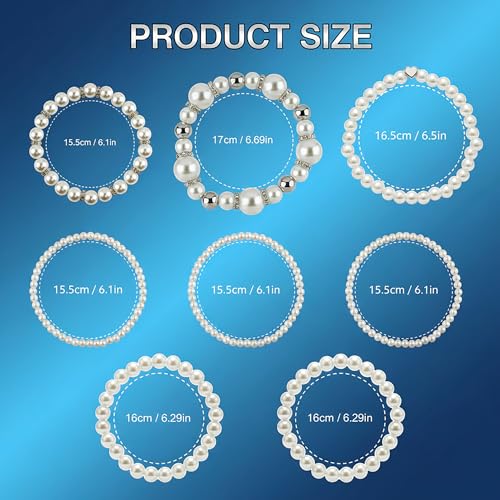 8pcs Faux Pearl Bracelets for Women, Stackable Stretchy Bridal Jewelry Set, Elastic Layered Bracelets for Wedding Bridesmaid Party Prom Christmas - color: silver