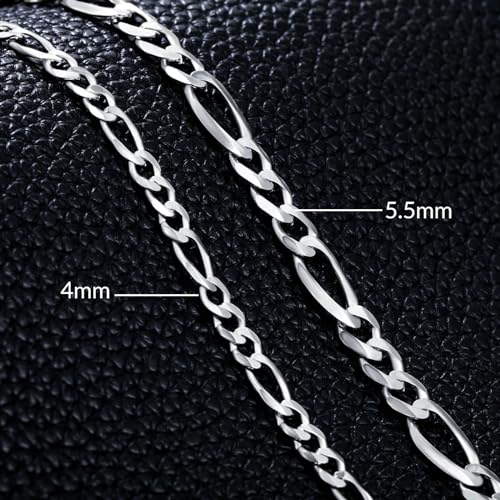 925 Sterling Silver Figaro Bracelet 4MM 5.5MM Diamond-Cut Figaro Chain Bracelet for Men Women - color: Width: 5.5mm, size: 8.5 inches