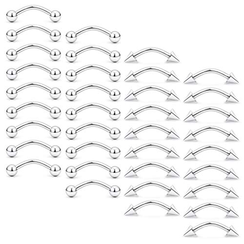 36Pcs 14G Stainless Steel Eyebrow Ring Nipplering Belly Tragus Cartilage Helix Barbell Earrings Body Piercing Jewelry 8-14mm for Women Men