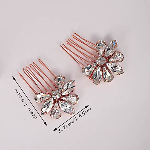 Teyglen Simple Rhinestones Crystal Bride Wedding Hair Comb Set Handmade Red Blue Black Crystal Side Hair Combs Bridal Hair Jewelry Set for Women Bride Girls (Dark Blue) - color: Dark Blue