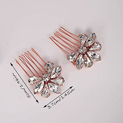 Teyglen Simple Rhinestones Crystal Bride Wedding Hair Comb Set Handmade Red Blue Black Crystal Side Hair Combs Bridal Hair Jewelry Set for Women Bride Girls (Dark Blue) - color: Dark Blue