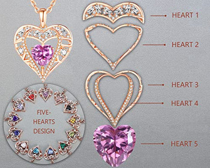 5 Heart I Love You Necklace for Women, Birthstone Crystal Pendant, Birthday Gift for Her, Wife, Mom, Rose Gold or Gunmetal Plated, 925 Sterling Silver Chain 18"+2" - color: 06-June-Alexandrite Light Purple-Rose Gold Plated